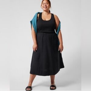 black linen midi dress sleeveless Linen-Blend A-Line Midi Dress